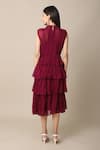 Shop_Ewoke_Wine Georgette Embroidery High Neck Asymmetric Tiered Dress _at_Aza_Fashions