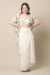 Buy_EWOKE_Ivory Crepe Printed Floral Bustier Square Draped Dhoti Skirt Set With Jacket _at_Aza_Fashions