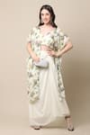 EWOKE_Ivory Crepe Printed Floral Bustier Square Draped Dhoti Skirt Set With Jacket _Online_at_Aza_Fashions