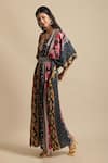 Shop_EWOKE_Blue Satin Printed Abstract V-neck Morrocan Kaftan _at_Aza_Fashions