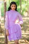 Buy_EWOKE_Purple Georgette Band Handcrafted Pleated Dress _at_Aza_Fashions