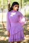 Shop_EWOKE_Purple Georgette Band Handcrafted Pleated Dress _at_Aza_Fashions