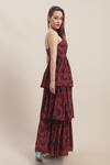 Shop_EWOKE_Red Crepe Printed Jungle Geometric Jacqueline Tiered Dress _at_Aza_Fashions