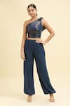 Buy_AMRTA by GUNEET KONDAL_Blue Lining 100% Viscose Shantoon Plain Love Me Knot Top And Pant Co-ord Set _at_Aza_Fashions