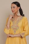 Shop_Nemaani_Yellow Kurta Chanderi Silk Embroidered Dori Notched With Dhoti Pant _Online_at_Aza_Fashions