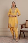 Buy_Nemaani_Yellow Kurta Chanderi Silk Embroidered Dori Notched With Dhoti Pant _at_Aza_Fashions