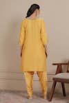 Nemaani_Yellow Kurta Chanderi Silk Embroidered Dori Notched With Dhoti Pant _Online_at_Aza_Fashions