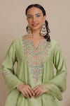 Nemaani_Green Kurta Chanderi Silk Embroidered Dori Notched A-line Salwar Set _Online_at_Aza_Fashions