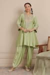 Shop_Nemaani_Green Kurta Chanderi Silk Embroidered Dori Notched A-line Salwar Set _Online_at_Aza_Fashions