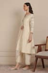 Buy_Nemaani_Ivory Kurta And Pant Chanderi Silk Embroidered Dori Notched Floral A-line Set _Online_at_Aza_Fashions