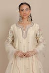 Shop_Nemaani_Ivory Kurta And Pant Chanderi Silk Embroidered Dori Notched Floral A-line Set _Online_at_Aza_Fashions