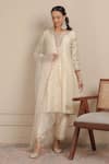 Buy_Nemaani_Ivory Kurta And Pant Chanderi Silk Embroidered Dori Notched Floral A-line Set _at_Aza_Fashions