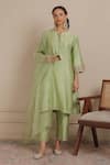 Buy_Nemaani_Green Kurta And Pant Chanderi Silk Embroidered Dori Notched Floral A-line Set _Online_at_Aza_Fashions