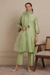 Buy_Nemaani_Green Kurta And Pant Chanderi Silk Embroidered Dori Notched Floral A-line Set _at_Aza_Fashions