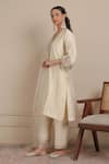 Buy_Nemaani_Ivory Kurta And Pant Chanderi Silk Embroidered Dori V-neck Thread A-line Set _Online_at_Aza_Fashions