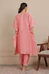 Shop_Nemaani_Pink Kaftan And Pant Chanderi Silk Embroidered Dori Notched Floral With _at_Aza_Fashions