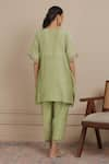 Nemaani_Green Kaftan And Pant Chanderi Silk Embroidered Dori Blunt-v Floral With _Online_at_Aza_Fashions