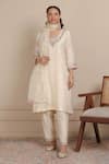 Buy_Nemaani_Ivory Kurta And Pant Chanderi Silk Embroidered Dori Floral Thread Set _Online_at_Aza_Fashions