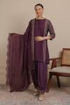 Nemaani_Purple Kurta Habutai Silk Embroidered Dori Round Short Salwar Set _Online_at_Aza_Fashions