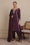 Buy_Nemaani_Purple Kurta Habutai Silk Embroidered Dori Floral Butta A-line Salwar Set _at_Aza_Fashions