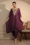 Buy_Nemaani_Purple Kaftan Habutai Silk Embroidered Dori Ethnic Motif With Dhoti Pant _at_Aza_Fashions