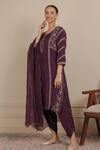 Nemaani_Purple Kaftan Habutai Silk Embroidered Dori Ethnic Motif Kurta Dhoti Pant Set _Online_at_Aza_Fashions