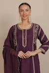 Buy_Nemaani_Purple Kaftan Habutai Silk Embroidered Dori Ethnic Motif Kurta Dhoti Pant Set _Online_at_Aza_Fashions