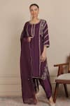 Buy_Nemaani_Purple Kaftan Habutai Silk Embroidered Dori Ethnic Motif Kurta Dhoti Pant Set _at_Aza_Fashions