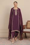 Buy_Nemaani_Purple Kaftan Habutai Silk Ethnic Motif Straight Kurta Dhoti Pant Set _Online_at_Aza_Fashions