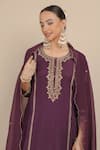 Shop_Nemaani_Purple Kaftan Habutai Silk Ethnic Motif Straight Kurta Dhoti Pant Set _at_Aza_Fashions