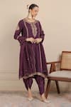 Buy_Nemaani_Purple Kaftan Habutai Silk Ethnic Motif Straight Kurta Dhoti Pant Set _at_Aza_Fashions