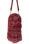 Shop_House of Kosha_Maroon Glass Beads Azmat Crystal Embellished Capsule Bag _at_Aza_Fashions