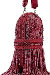 House of Kosha_Maroon Glass Beads Azmat Crystal Embellished Capsule Bag _Online_at_Aza_Fashions