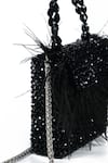 House of Kosha_Black Feather Natali And Crystal Embellished Mini Bag _Online_at_Aza_Fashions