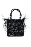 House of Kosha_Black Feather Natali And Crystal Embellished Mini Bag _at_Aza_Fashions