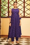 Buy_Almaari by Pooja Patel_Purple Anarkali Soft Chanderi Embroidered Mirror High Neck Zinnia Set _at_Aza_Fashions