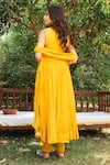 Shop_Almaari by Pooja Patel_Yellow Anarkali Soft Chanderi Embroidered Mirror High Zinnia Scattered Set _at_Aza_Fashions