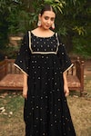 Buy_Almaari by Pooja Patel_Black Anarkali Soft Chanderi Embroidered Mirror Boat Neck Gulmohar Tiered Set _Online_at_Aza_Fashions