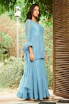 Shop_Almaari by Pooja Patel_Blue Anarkali Soft Chanderi Embroidered Mirror V Neck Kumud Kurta Sharara Set _Online_at_Aza_Fashions