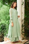 Buy_Almaari by Pooja Patel_Green Anarkali Soft Chanderi Embroidered Mirror Tie-up Kamini Set _Online_at_Aza_Fashions