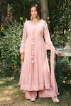 Buy_Almaari by Pooja Patel_Pink Anarkali Soft Chanderi Embroidered Mirror Tie-up Kamini Palazzo Set _at_Aza_Fashions