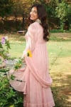 Almaari by Pooja Patel_Pink Anarkali Soft Chanderi Embroidered Mirror Tie-up Kamini Palazzo Set _at_Aza_Fashions