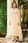 Buy_Almaari by Pooja Patel_Ivory Anarkali Soft Chanderi Embroidered Mirror Key-hole Parijat Set _at_Aza_Fashions