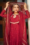 Shop_Almaari by Pooja Patel_Red Anarkali Soft Chanderi Embroidered Mirror Key-hole Parijat Scattered Set _at_Aza_Fashions