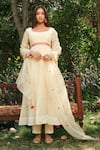 Buy_Almaari by Pooja Patel_Ivory Anarkali Soft Chanderi Embroidered Mirror Round Mogra Set _at_Aza_Fashions