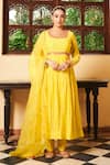 Buy_Almaari by Pooja Patel_Yellow Anarkali Soft Chanderi Embroidered Mirror Round Mogra Pant Set _at_Aza_Fashions