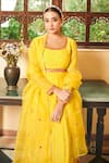 Almaari by Pooja Patel_Yellow Anarkali Soft Chanderi Embroidered Mirror Round Mogra Pant Set _Online_at_Aza_Fashions