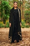 Buy_Almaari by Pooja Patel_Black Anarkali Soft Chanderi Embroidered Mirror Round Gulkhaira Set _at_Aza_Fashions