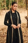 Almaari by Pooja Patel_Black Anarkali Soft Chanderi Embroidered Mirror Round Gulkhaira Set _Online_at_Aza_Fashions