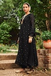 Buy_Almaari by Pooja Patel_Black Anarkali Soft Chanderi Embroidered Mirror Deep Key-hole Banful Set _Online_at_Aza_Fashions